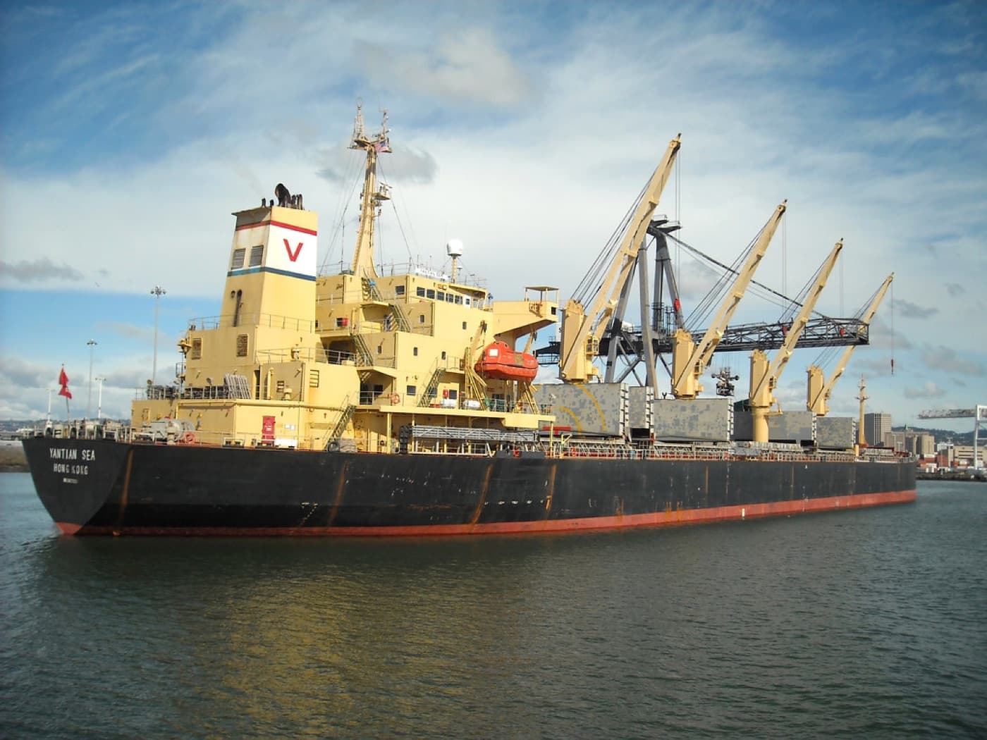 Ocean-going cargo vessel at sea